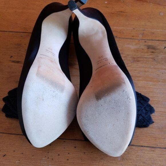 Dolce and Gabbana Satin Lace Bow Pump Black Platform Heels Peep Toe Size 39 - Picture 7 of 8